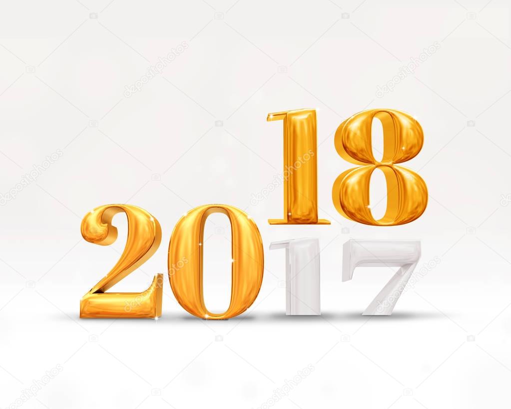 2017 year change to 2018 new year golden number (3d rendering) o