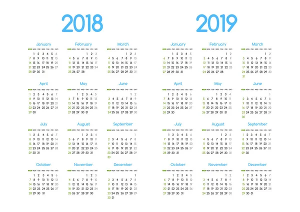 Año nuevo 2018 y 2019 vector calendario moderno diseño simple con — Vector de stock