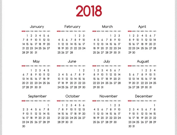 2018 year vector calendar modern simple design with round san se — Stock Vector