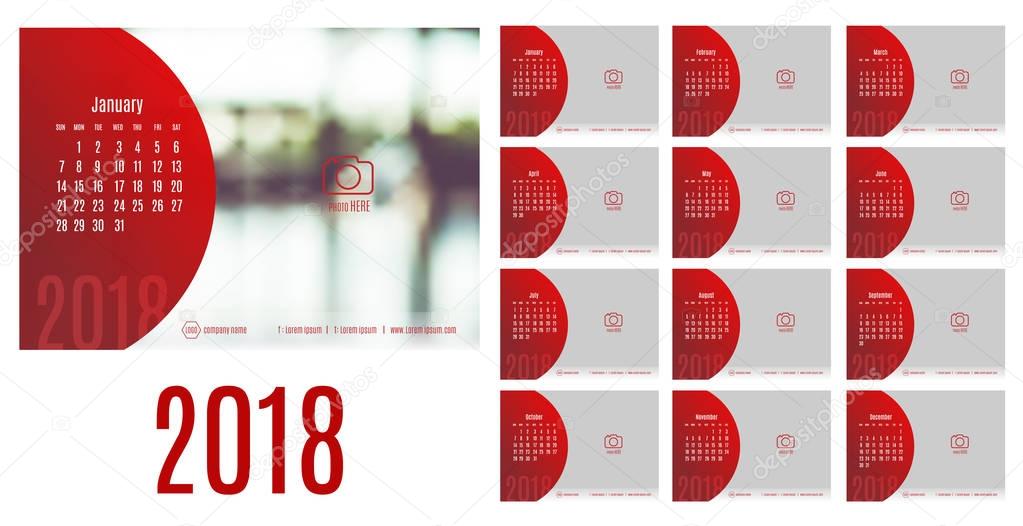 Vector of Calendar 2018 year ,12 month calendar with modern styl