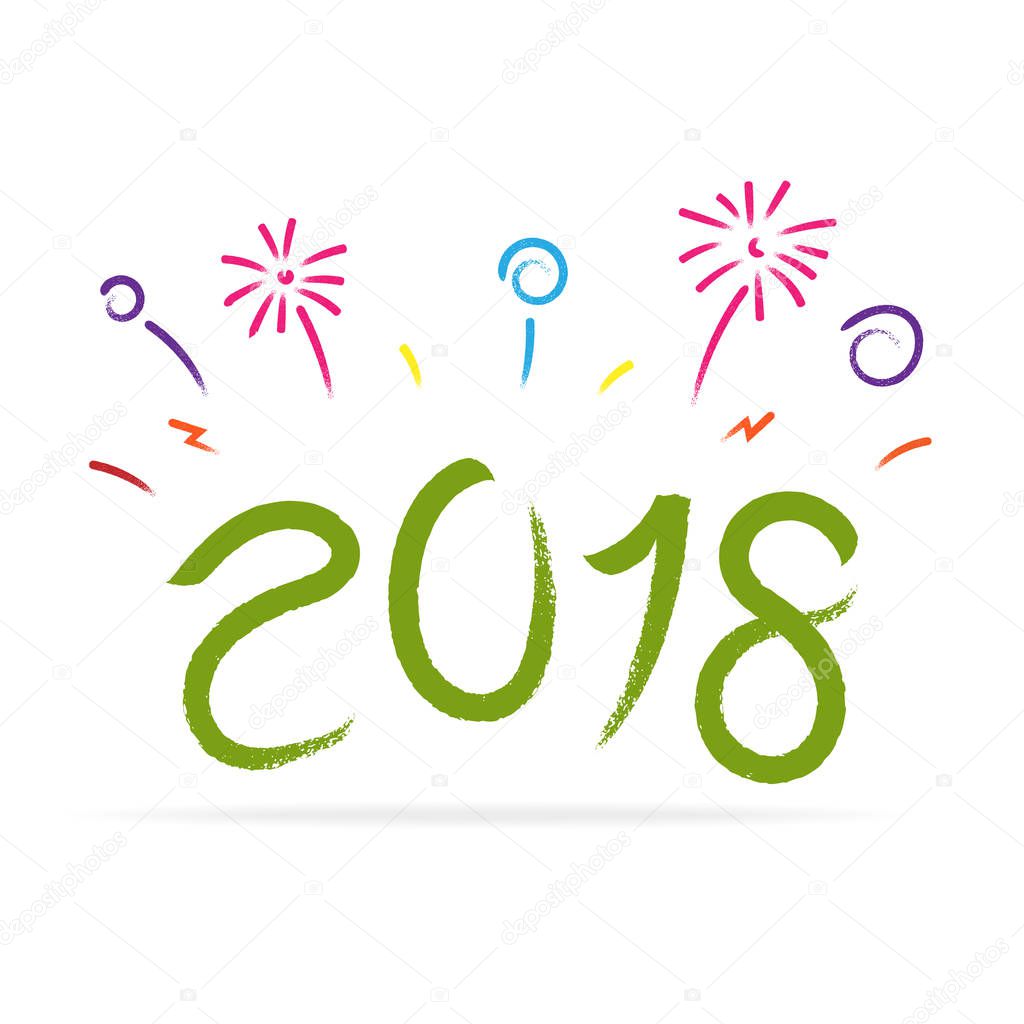 Vector of new year 2018 with colorful firework in brush stroke d