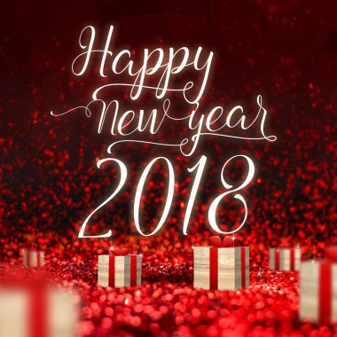 Mutlu yeni yıl 2018 tebrik kartı ve ahşap kutu kırmızı sp, mevcut