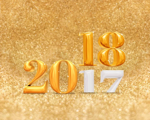 3d renderizado oro 2017 número de cambio de año a 2018 año en oro — Foto de Stock