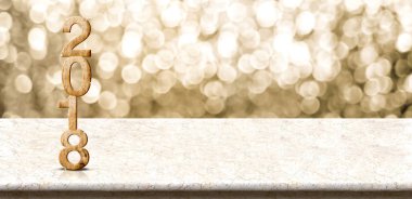 Mutlu yeni yıl 2018 ahşap sayısına (3d render) mermer masa wi