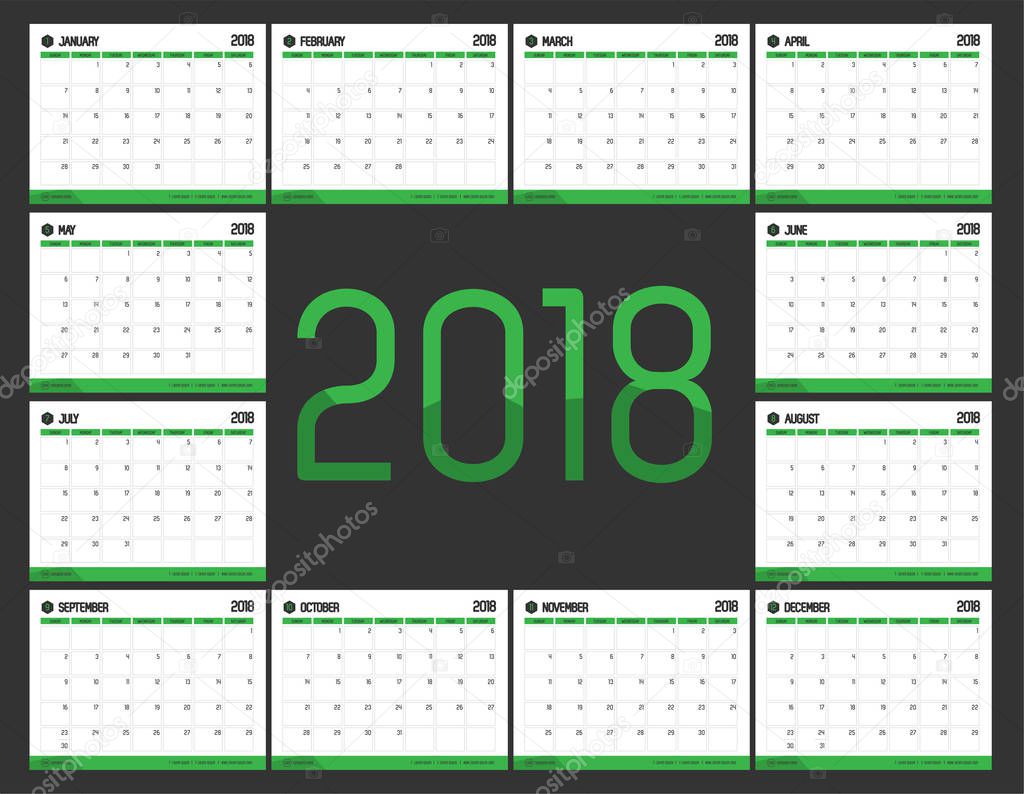 Vector of Calendar 2018 new year with green bar color and clean 
