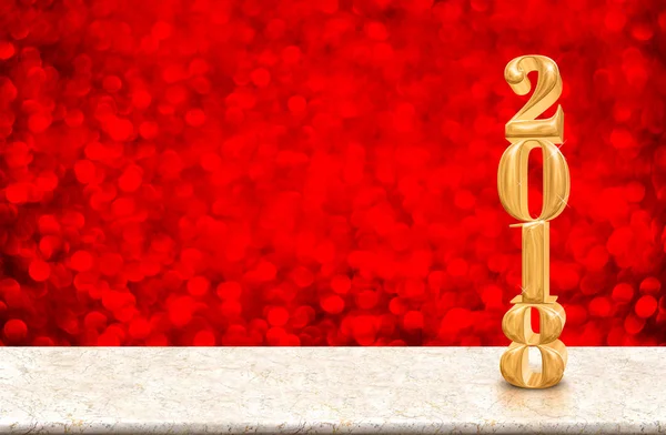 Yeni yıl 2018 altın parlak numara (3d render) mermer tabl