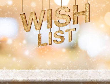 İstek listesi yeni yıl ahşap doku ile mermer tabloda çok soyut