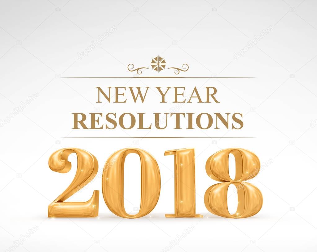 Golden color 2018 new year resolutions (3d rendering) on white s
