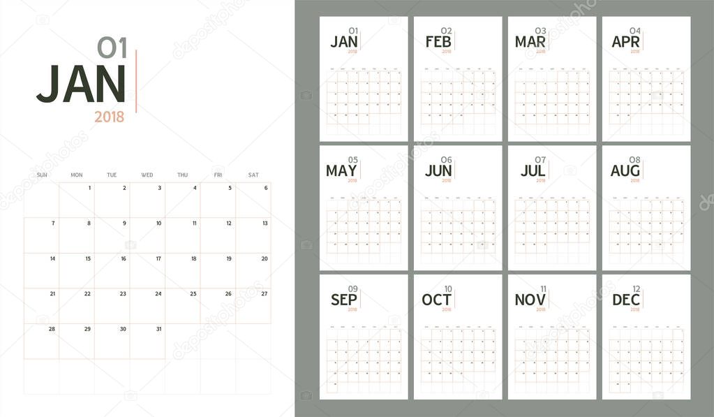Vector of 2018 new year calendar in modern table simple design s