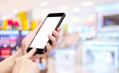Bulanıklık mağazası ile el tıklayın cep telefonu arka plan bo