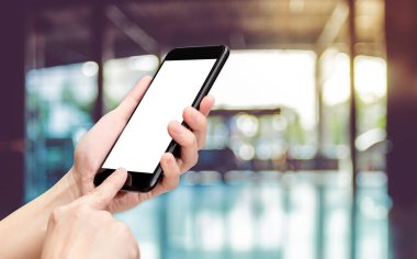 El tıklatın bulanıklık office koridor hall yolu backg ile cep telefonu