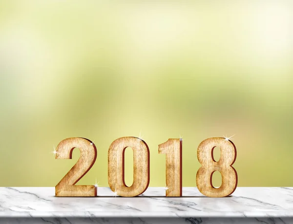 Nuevo año 2018 (3d renderizado) en la mesa de mármol en verde abstracto b — Foto de Stock