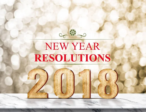 Resolución de año nuevo 2018 (representación 3d) en la mesa de mármol en oro — Foto de Stock