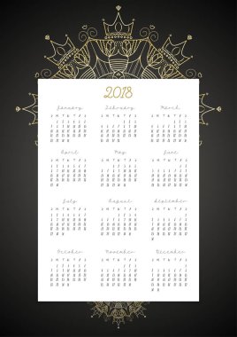 vektör, 2018 takvim tüm 12 ay üzerinde siyah arka plan decoratio