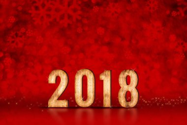 Mutlu yeni yıl 2018 numaradan bokeh lig köpüklü kırmızı kar taneleri