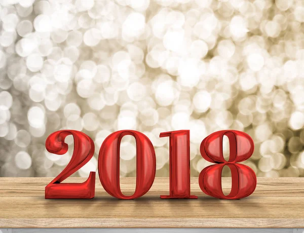 2018 Tahun baru nomor kayu merah (3d rendering) di atas meja kayu dengan — Stok Foto