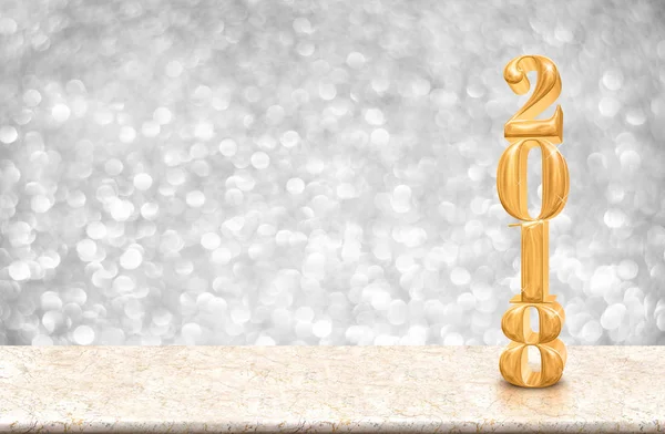 Gelukkig Nieuwjaar 2018 gouden glanzend (3D-rendering) op marmeren tafel — Stockfoto