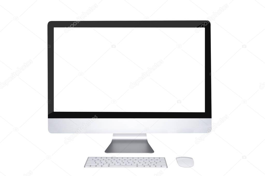 Desktop computer monitor ,keyboard, mouse isolated on white back