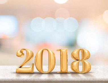 Mutlu yeni yıl 2018 (3d render) üzerinde mermer masa üstü ile bulanıklık