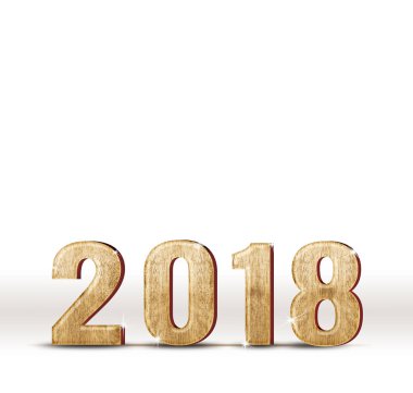 2018 yeni yıl parlak ahşap sayısına (3d render) beyaz studio 