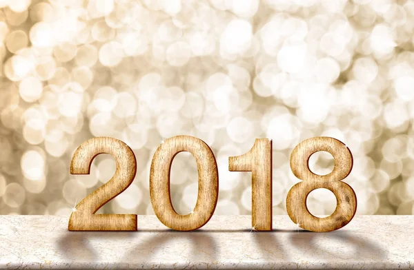 Feliz ano novo 2018 número de madeira (renderização 3d) na mesa de mármore wi — Fotografia de Stock