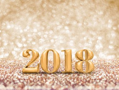 sparkli, mutlu yeni yıl 2018 yıl altın sayı (3d render)