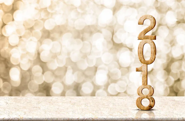 Happy new year 2018 wood number (3d rendering)on marble table wi — Stock Photo, Image