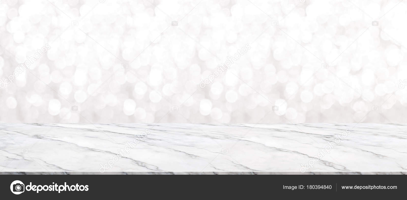 Empty White Marble Table Top With Blur Sparkling Bokeh Abstract Empty White Marble Table Top With Blur Sparkling Bokeh Abstract Stock Photo