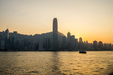 Hong Kong manzarası görünümünden kowloon yan, renkli günbatımı zamanı, CI