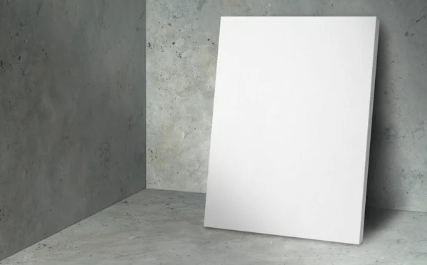 Cartel en blanco en la esquina habitación estudio con pared de hormigón y suelo — Foto de Stock