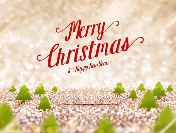 Feliz Natal e feliz ano novo texto flutuando sobre chri verde — Fotografia de Stock