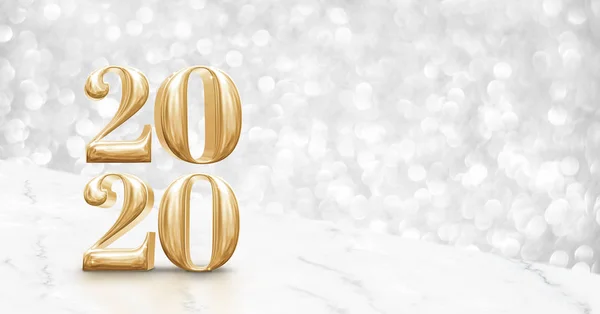 快乐的新年2020金光闪闪(3D渲染)在角度白色的米 — 图库照片