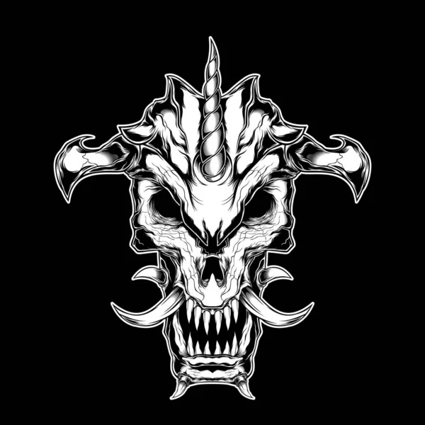 Demon, duivel, satanisch, lucifer met hoorn Gedetailleerde grafische handtekening vector — Stockvector