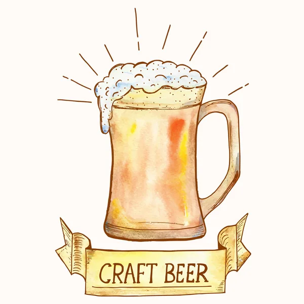 Taza llena con cerveza — Vector de stock