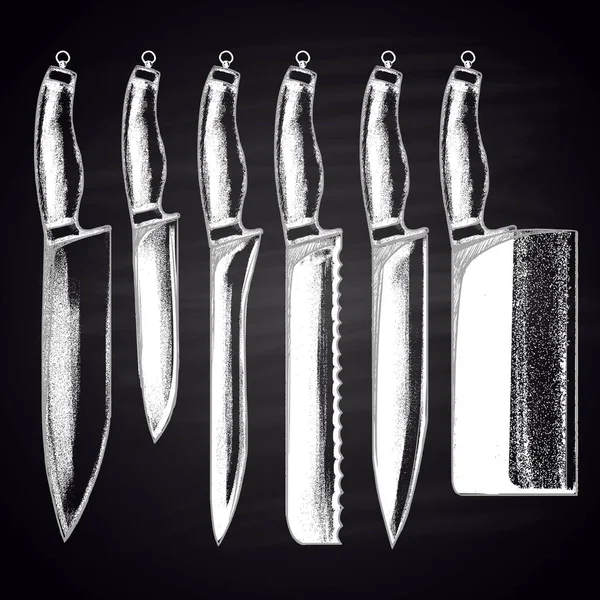 Set of chalk drawn knives — Stock Vector