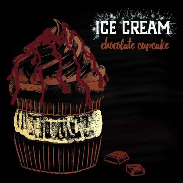 Παγωτό σοκολάτα cupcake — Διανυσματικό Αρχείο