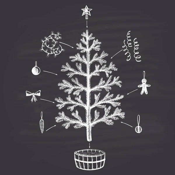 Julgran med semester dekorera element — Stock vektor