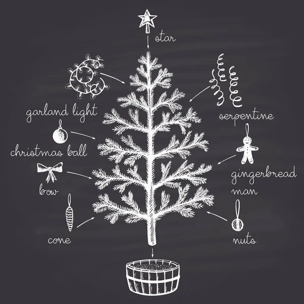 Árbol de Navidad con elementos decorativos navideños — Archivo Imágenes Vectoriales
