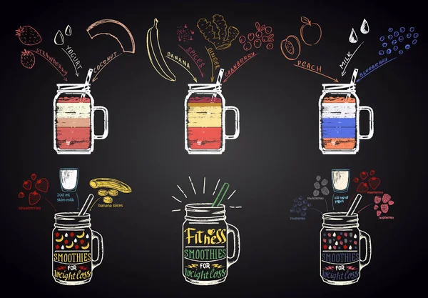 Различные коктейли в бутылках с ингредиентами — стоковый вектор