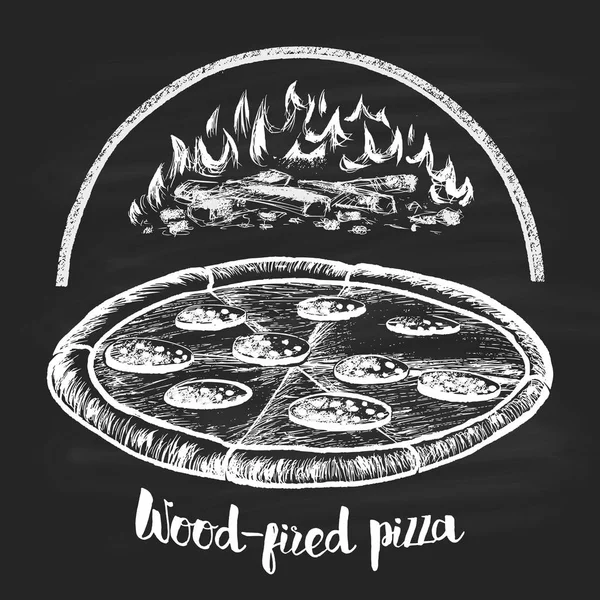 Wood dipecat pizza - Stok Vektor