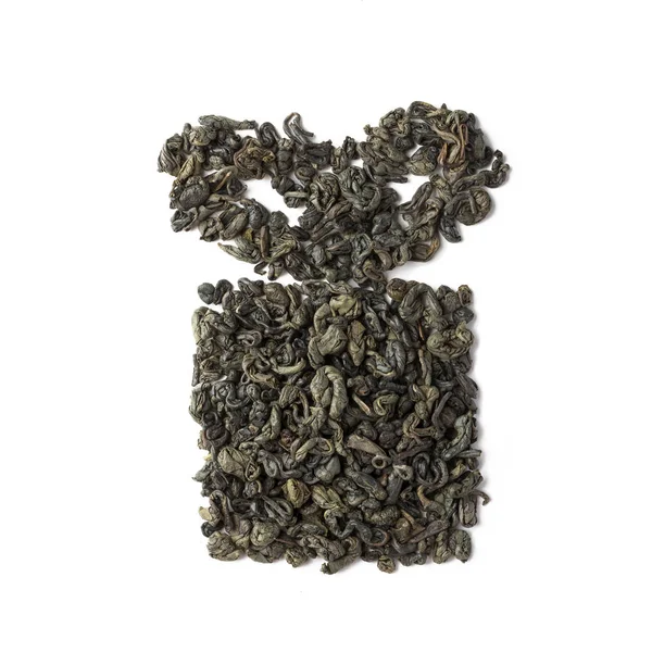 Vista superior de hojas de té verde aisladas en blanco — Foto de Stock