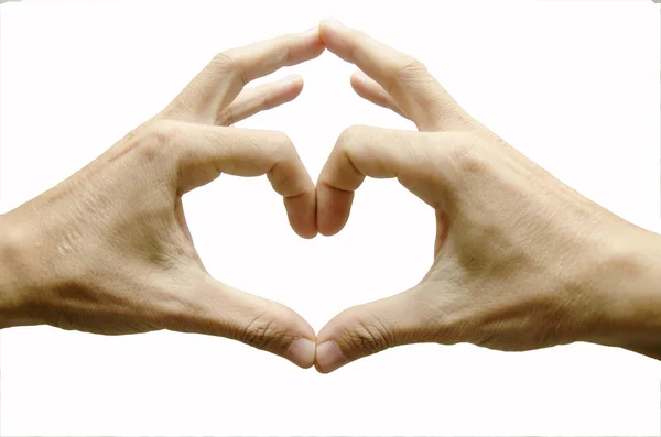 Мужские Руки Формирующие Символ Сердца Белом Фоне — стоковое фото
