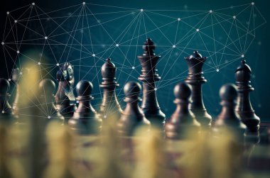 iş ve strateji kavramı, satranç tahtası oyunu retro renk e