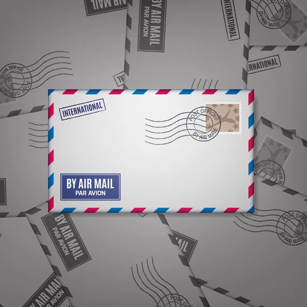Конверт воздушной почты с почтовой маркой — стоковый вектор