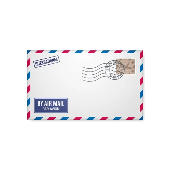 Air mail envelope with postal stamp — Stock Vector