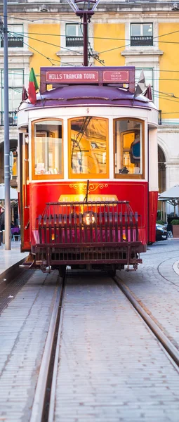 Old tram on the Praca do Comercio — Stock Photo, Image