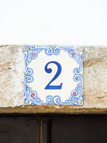 Traditional Portuguese house number plate — Stock Photo, Image