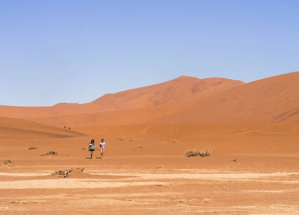 Mensen lopen naar de Dead Vlei in Namib-Naukluft Nationaal Park — Stockfoto