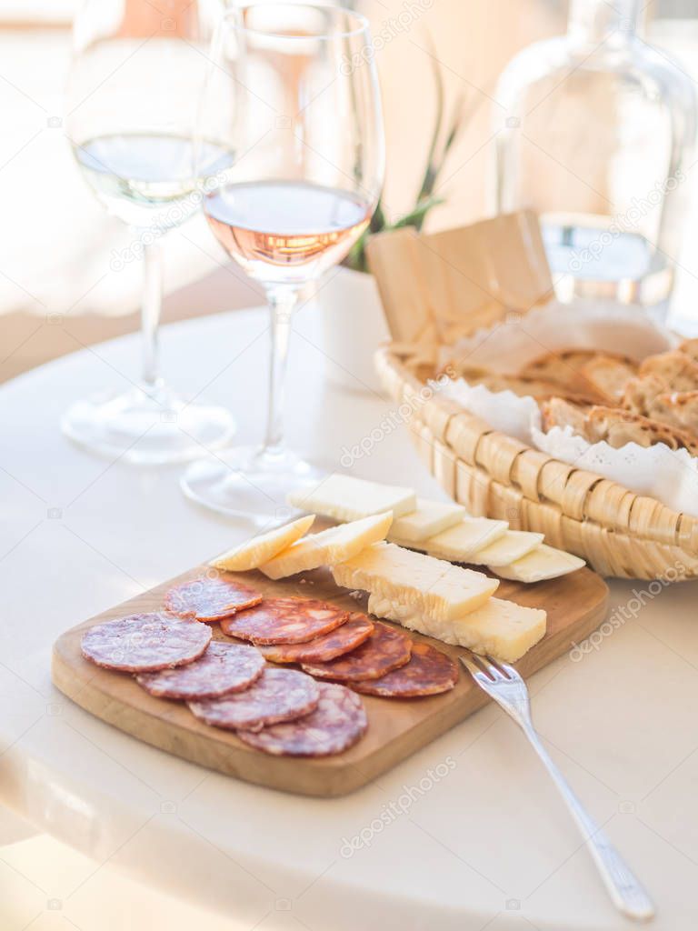 Cheese and wine tasting in Alentejo region, Portugal.