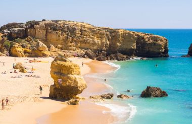 SAO RAFAEL BEACH, ALGARVE, PORTUGAL - MARCH 26, 2018: Praia de Sao Rafael (Sao Rafael beach) in Algarve region, Portugal.